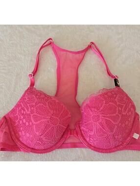 Lot Of 2 Victoria’s Secret T-Shirt Wireless Lace Bra Rose Pink Sz 34B NEW